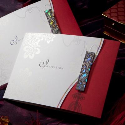 China Japan Pearl Flowers Triple Horizontal Wedding Invitation Card W1118 for sale