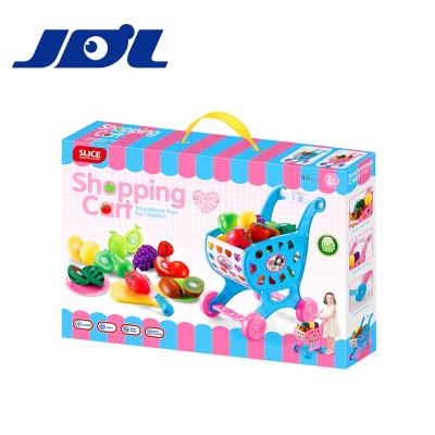 China Cartoon Toy JDL 460100 Pretend Playset Plastic Shopping Cart Cutting Fruit Kitchen Toy for sale