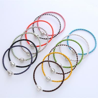 China CLASSIC high quality simple color of 925 Sterling Silver Pan Leather Bracelet for women DIY wholesale design for sale