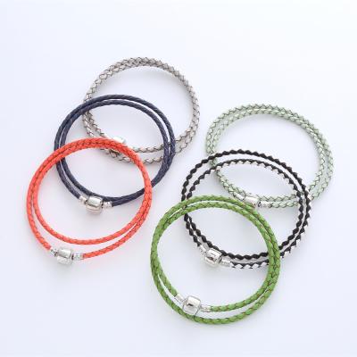 China CLASSIC high quality mixed circle double color 925 Sterling Silver Pan Leather Bracelet for girls wholesale for sale