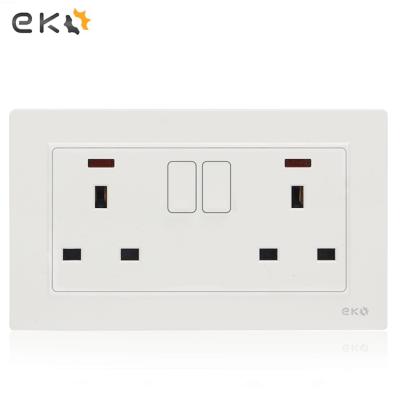 China Easy Installation British/BS/UK 250V 15A Rectangular Power Wall Switch Socket Double 3 Pin Post Single Twin Socket 2x3 Hole Plug With Neon Outlet for sale