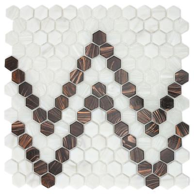 China Hot New Arrival Parquet Kitchen Bathroom Backsplash Pattern Wall Hexagonal Cast Iron Glass Mosaic Slab for sale