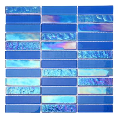 China New Series Flooring Pool Glass Mosaic Slab Metro Blue Iridescent Crystal Slab for sale