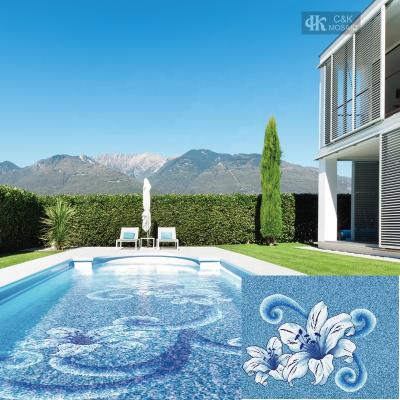 China Wholesale Blue Glass Parquet Swimming Pool Mosaic Slab Art Flower Murals C&K China for sale