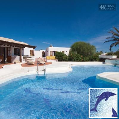 China Flooring C&K China Wholesaler Mosaic Art Pool Slab Blue Glass Dolphin for sale