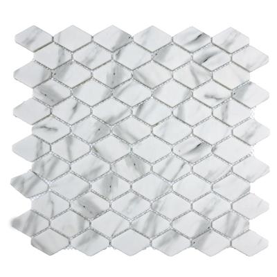 China Wholesale White Marble Parquet CNK China Diamond Mosaic Glass Look Slab Kitchen for sale