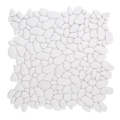 China CNK Parquet China Manufacturer White Glass Pebble Mosaic Outdoor Garden Floor Tiles for sale