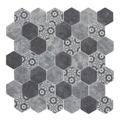 China CNK China Parquet Wholesalers Printed Gray Hexagon Glass Mosaic Shower Wall Slab for sale