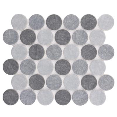 China China Wholesale Parquet CNK Gray Penny Round Glass Mosaic Bathroom Slab Design for sale