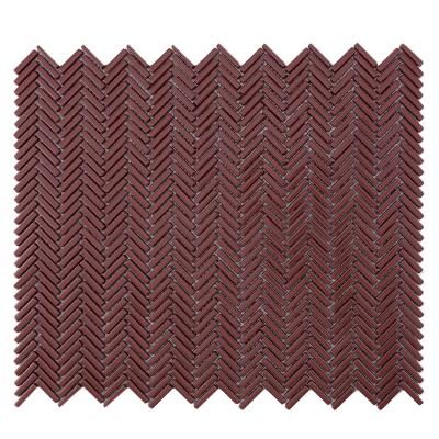 China Wholesale Red Glass Slab Parquet CNK China Herringbone Mosaic Backsplash Slab for sale