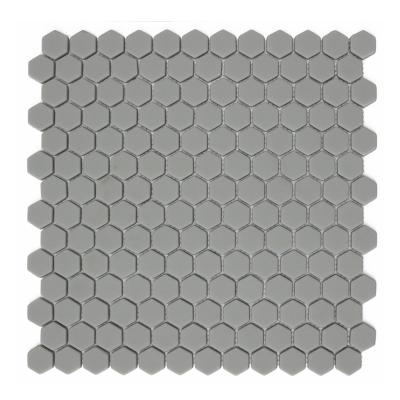 China CNK China Wholesale Dark Gray Parquet Hexagon Mosaic Glass Slab Kitchen Backsplash for sale