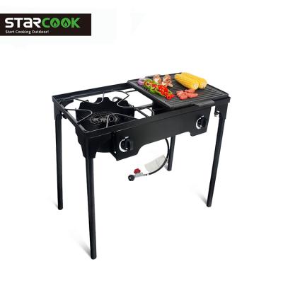 China Adjustable Height Double Burner Gas Stove BBQ Explore Gas Cooker For Outdoor Use for sale