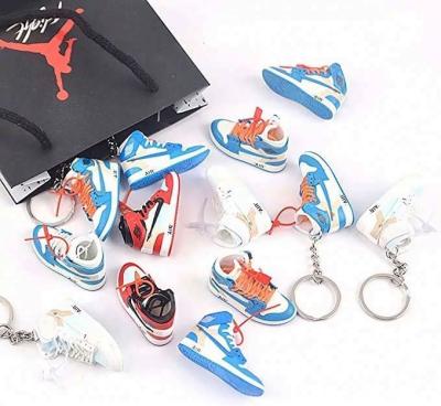 China 3D Sneaker 1/6 Key Chain Cheap Cute Jordan Rubber Soft Rubber Shoe Key Chain PVC Llaveros Accessories In Pairs for sale