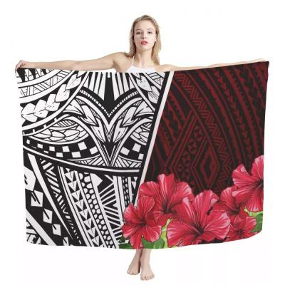 China POD Beach Women's Polynesia Style Design Tribal Lady Shawl Scarf Print Sustainable Women Summer Lavalava Sunscreen Outdoor Sarongs Scarf Custom Made for sale