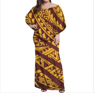 China Design Anti-Static Luxury Polynesian Samoan Tattoo Female Dress Customized On Request Female Frill Off Shoulder Dress Large Size Lady Dress for sale