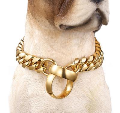 China Gold Viable Wholesale Stainless Steel Dog Jewelry Pet Products Stainless Steel Large Dog Training Cuban Link Dog LeashPet Chain Collars and Leashes for sale