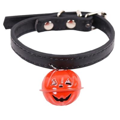 China Factory Adjustable Quick Version Halloweenu Pu Leather Dog Collar With Bell Festival New Products Pet Creative Pet Collars And Leashes Supplies for sale