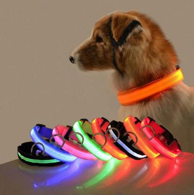 China Stocked Custom Nylon Pet Collar Fashion LED Logo PVC Hunting Reflective Soft Waterproof Adjustable Dog Collar for sale