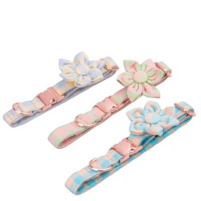 China 2021 British Cute Pet Collars Petals Lattice Cotton Polyester Custom Adjustable Dog Collar With Metal Buckle for sale