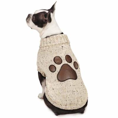 China Beautiful Viable Wholesale High Quality Handmade 2021 Cable Knit Dog's Sweater Coat With Paw Pattern for sale