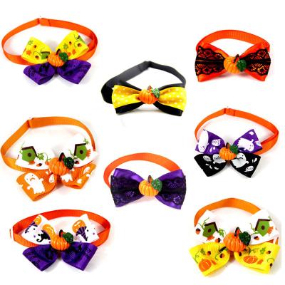 China Stocked Halloween Pumpkin Dog Bow Tie Low Price Fashionable Handmade Pet Accessories For Dog Bow Tie for sale