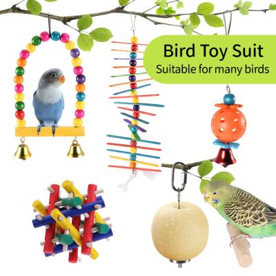 China Stocked Pet Products Drop Shipping Factory Sale Pet 6 Packs Bird Chewing Perches Hanging Parrot Toys Cage BitePet Toys for sale