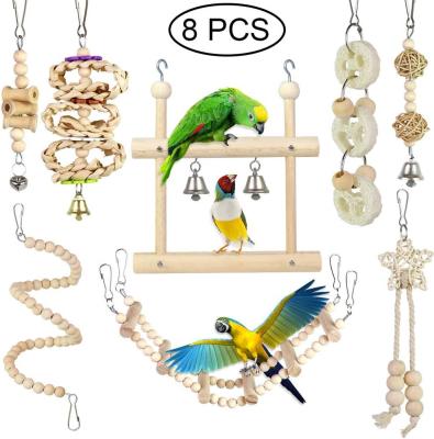 China Stocked Pet Products 8Pcs Bird Toys Parrot Toys, Dangle Chewing Hanging Perches For Love Bird Parakeets Cockatiels Macaws Conure Parakeets for sale