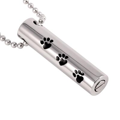 China Viable Dog/Cat Paw Print Paw Print Tube Cremation Urn Necklace For Memorial Holder Funeral Keepsake Pet Ashes Jewelry for sale