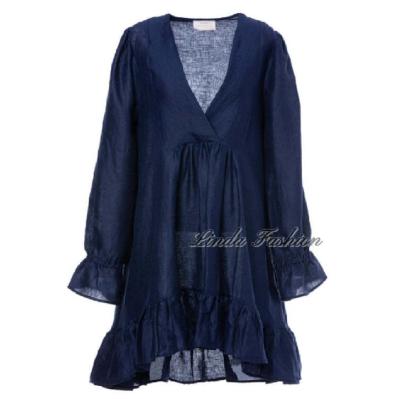 China Anti-wrinkle Women Summer Midi Ruffle Casual Cotton And Linen Women Dress for sale