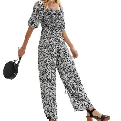 China Anti-pilling Lingda Fashion 100% Rayon Printed Black 2022 Womens Jumpsuits, Playsuits & Jumpsuits for sale