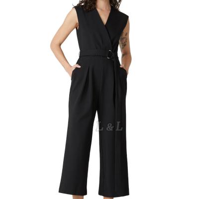 China Anti-pilling Lingda Fashion High Quality Woven Fabric Black One Piece Casual Summer Overalls Women for sale