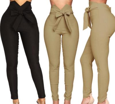 China QUICK DRY Drop Shipping Women Pants Bow High Waist Slimming Elastic Pants for sale