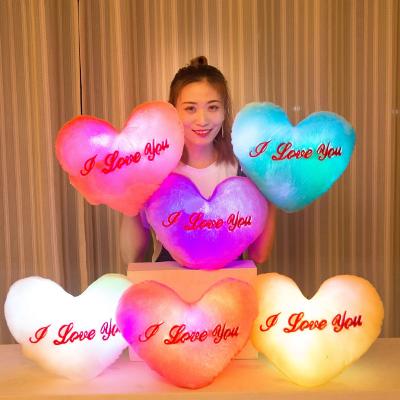 China Kids Play Amazon Warm Calming Heart Shape Luminous Pillow For Babies Glow Toy LED Light Plush Toy for sale