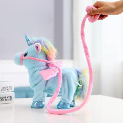 China Kids Play Central Statistical Institute Hot Dropshipping Angel Horse Gift for Kids Unicorn Stuffed Toy Soft Toy Unicorn Electronic Singing Walking Toy for sale