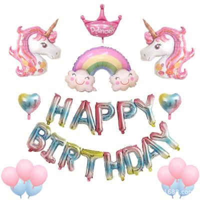 China Printing Children Party Supplies Cartoon Unicorn Birthday Series Baby Birthday Party Decoration Balloons Happy Birthday Party for sale