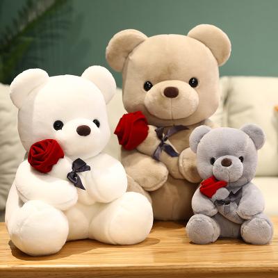 China Valentine Day Gift Kids Teddy Bear 2021 with Rose Flower Valentine Day Bear Plush Toy 23cm for sale