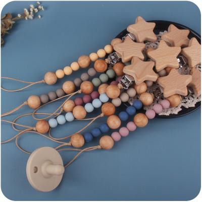 China 2021 HOT SALE BPA Free Customize Wooden Beads For Teething Baby Pacifier Clips DIY Pacifier Clips for sale