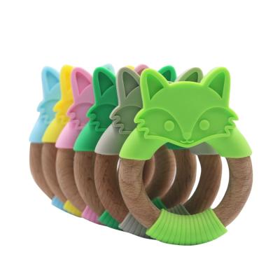 China BPA FREE Beech Wood BPA FREE Organic Animal Fox Teething Food Grade Silicone Baby Teether Ring Toy for sale