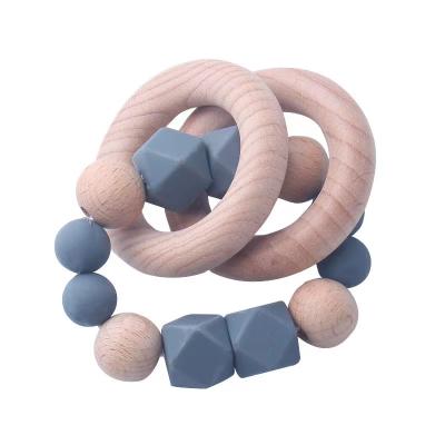 China Teething Food Grade Wholesale BPA Free Silicone Wooden Baby Teether Chewing Toy Teether Ring Beads for sale