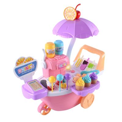 China Plastic Ice Cream and Juice Vending Toys Girls Pretend Role Play Toys Mini Ice Cream Vending Carts Play House Toy with Music and Lights for sale