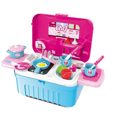 China 3 In 1 Wholesale Pretend Play Kitchen Set New Girls Cooking Games For Kids Plastic Basket Luggage Kitchen Kits For Girls 66.5X25X67CM for sale