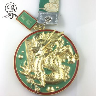 China China Supplier Chinese Souryu Metal Medals Dragon Medal Gold with Ribbon Lanyard Souvenir Guardian Angel Medallion for sale