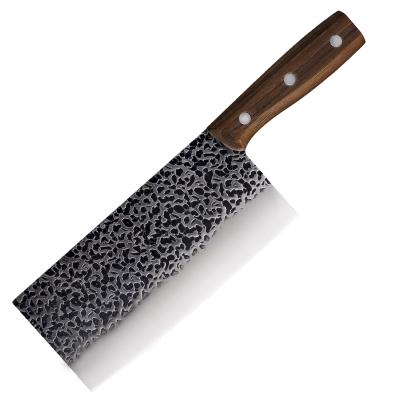 China Konoll Viable 8 Inch Cleaver Knife With Nature Wood Handle Cutting Knife With Hammering Pattern for sale