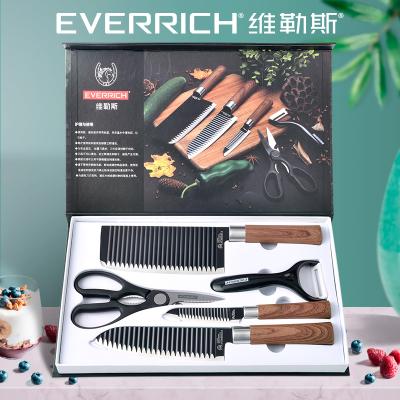 China EVERRICH 2020 Disposable Kitchen Knives OEM /ODM Stainless Steel Knife Set 6pcs Gift Box Colorful Coating Packing Knives for sale