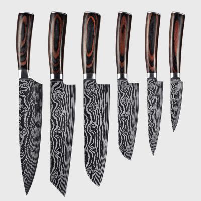 China KONOLL Disposable Kitchen Knife Set With Damascus Laser Pattern Chef Knife Aliexpress Hot Sales Knives Wood To Handle Japanese Style for sale