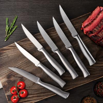 China Premium Disposable Konoll Stainless Steel Set Of 6 Steak Knives Set Serrated Steak Knives Set With Hollow Handle for sale