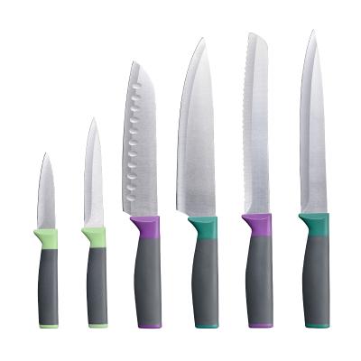 China New Konoll 6 PCS Disposable Kitchen Knife Set Stainless Steel 3CR13 Knives Set Chef Knife With Color PP Handle for sale