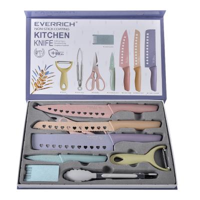 China EVERRICH 2020 Hot Sale 8pcs Kitchen Knife Disposable Set Color Knives Gift Box Non-stick Chef Knife Set for sale