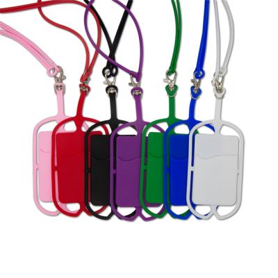 China Cell Phone Strap Customized Logo Silicone Mobile Cell Phone Lanyards Neck Strap Holder Pouch with Card Slot Collar Clamp for Smartphone for sale