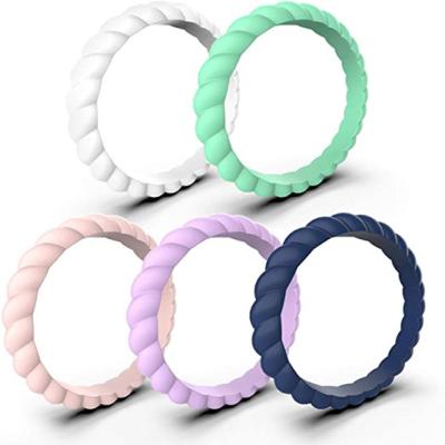 China CLASSIC silicone gummi finger rings braided silicone wedding ring for women for sale